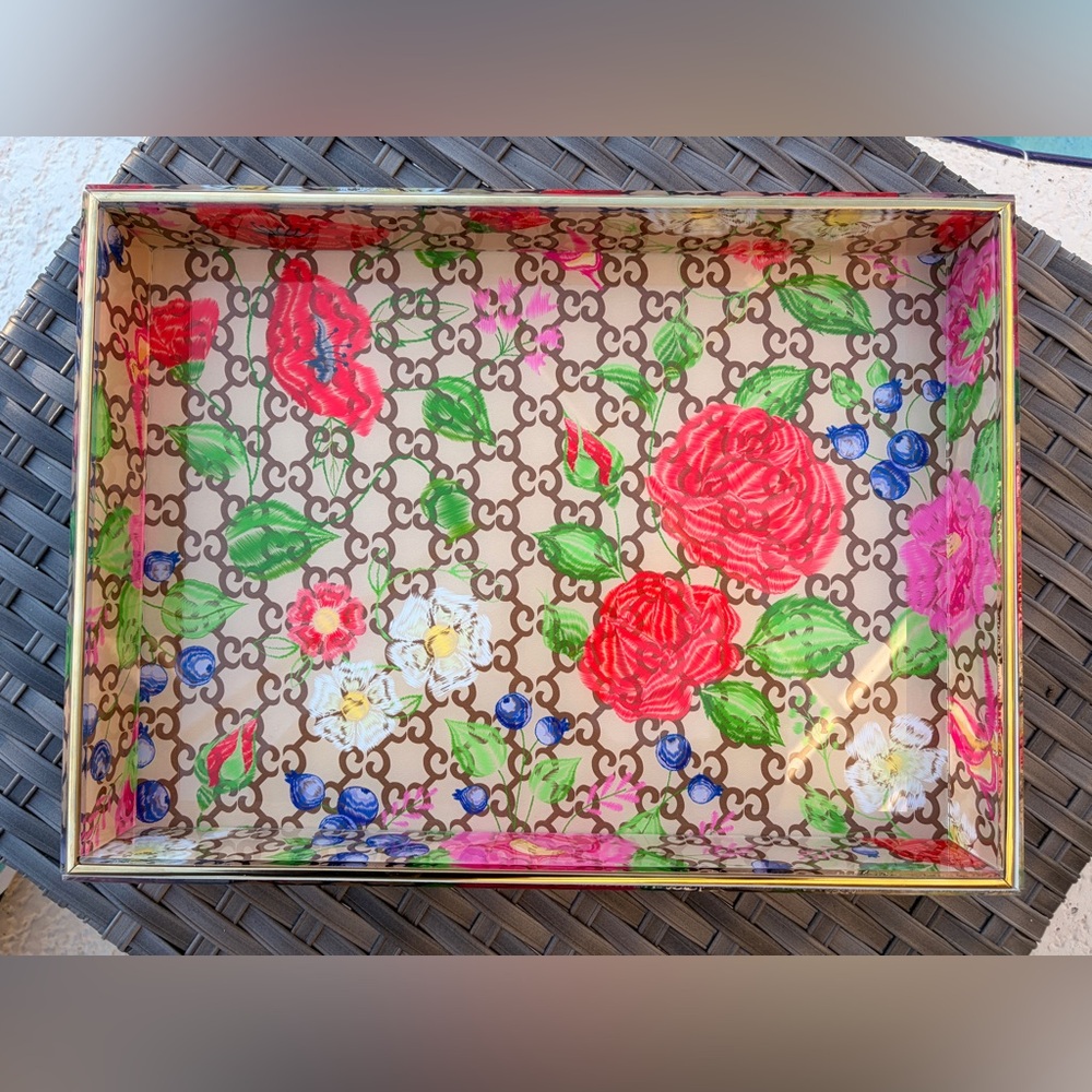 Medium-Fashion Floral Patterned Decorative Tray 9” x 13” ✨ - Picture 9 of 15